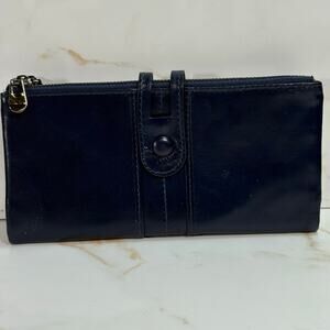 Roulens Blue Leather Wallet Snap Closure Zip Pockets ID Card‎ Holder 7"x4"x1"